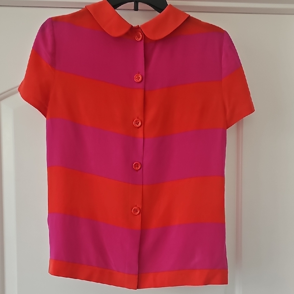 Kate Spade Orange and Pink Boxy Blouse with Peter Pan Collar - Picture 4 of 4
